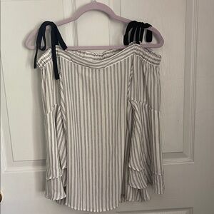 LOFT Black and White Striped Off-Shoulder Blouse